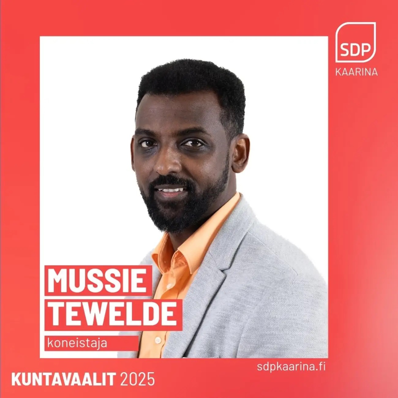 Mussie Tewelde on kaarina sdp ehdokas kuntavaalissa