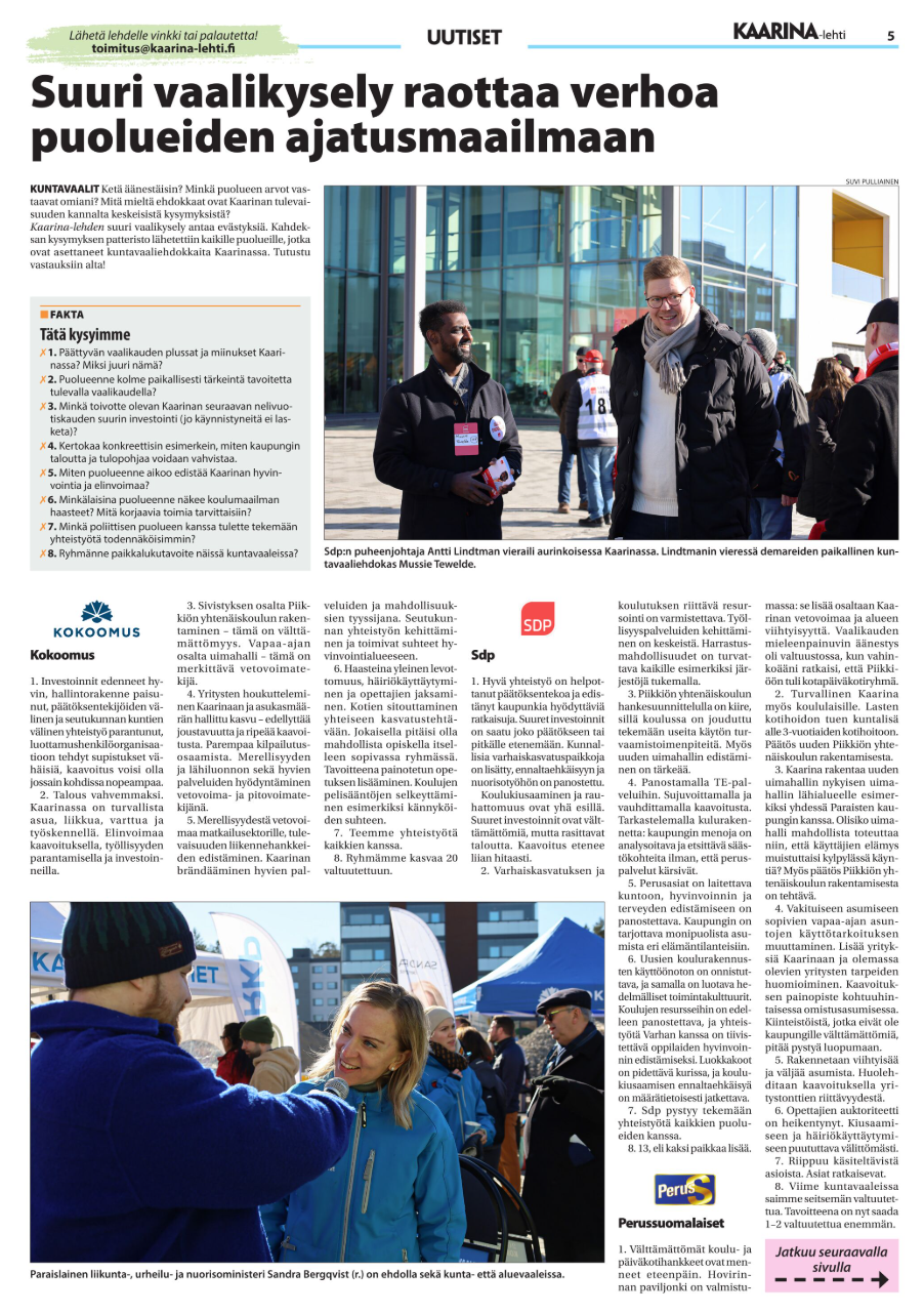 Kaarina lehti, Antti Lindtman ja kuntavaaliehdoks Mussie Tewelde